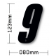 N°9 Numero de plaque YCF Noir - 123x80mm (vendu par 3)