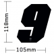 N°9 Numero de plaque YCF Noir - 108x105mm (vendu par 3)